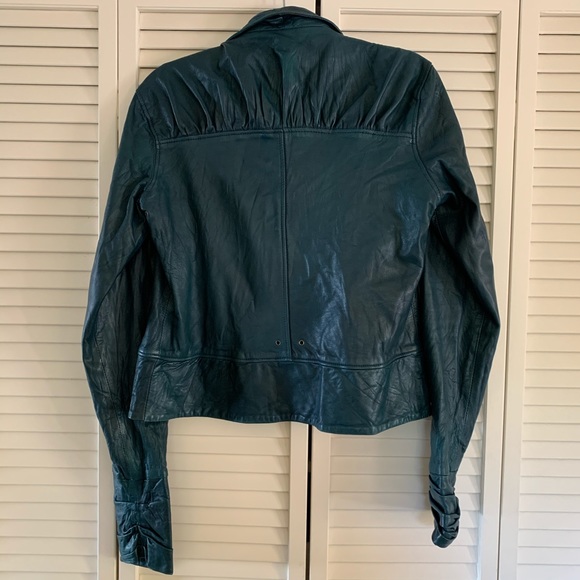 Designer Turquoise Lambskin Leather Jacket - Picture 3 of 7